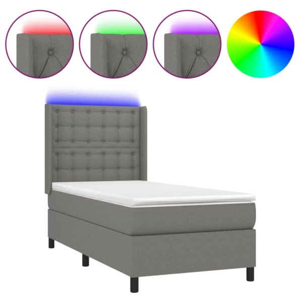 VXL8720287352235_a_en_hd_1.jpg vidaXL Posteľ boxsping s matracom a LED tmavosivá 100x200 cm látka – Obrázok 2