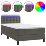 vidaXL Posteľ boxsping s matracom a LED tmavosivá 100x200 cm zamat – Obrázok 2