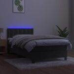 vidaXL Posteľ boxsping s matracom a LED tmavosivá 100x200 cm zamat – Obrázok 4