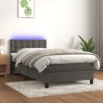 vidaXL Posteľ boxsping s matracom a LED tmavosivá 100x200 cm zamat