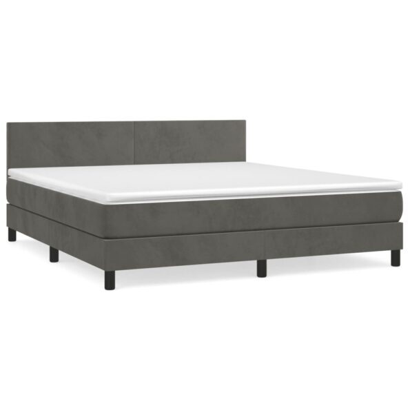 vidaXL Posteľný rám boxspring s matracom tmavosivý 180x200 cm zamat – Obrázok 2