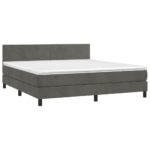 vidaXL Posteľný rám boxspring s matracom tmavosivý 180x200 cm zamat – Obrázok 3