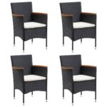 vidaXL 5-dielna záhradná jedálenská súprava s poduškami čierna – Obrázok 4