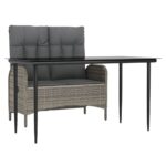 vidaXL 2-dielna záhradná jedálenská sada s podložkami sivá polyratan – Obrázok 2