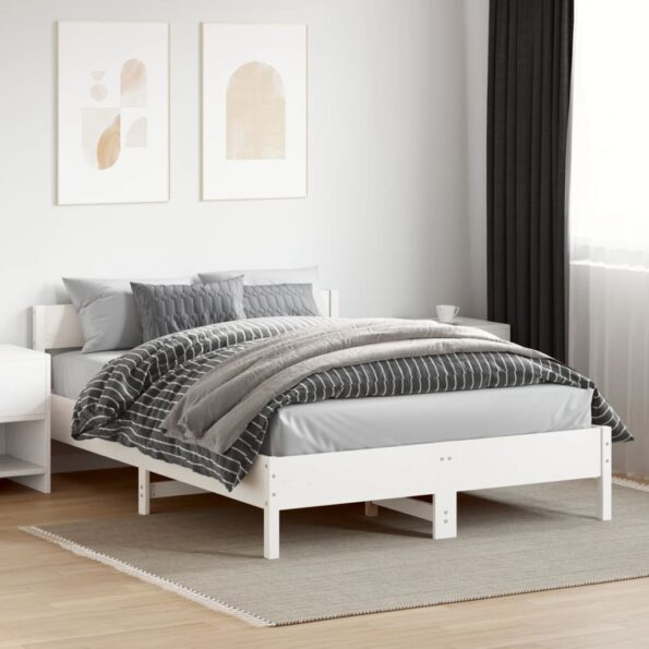 vidaXL Posteľ s matracom biela 120x200 cm borovicový masív – Obrázok 3