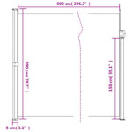 vidaXL Zaťahovacia bočná markíza, krémová 200x600 cm – Obrázok 10