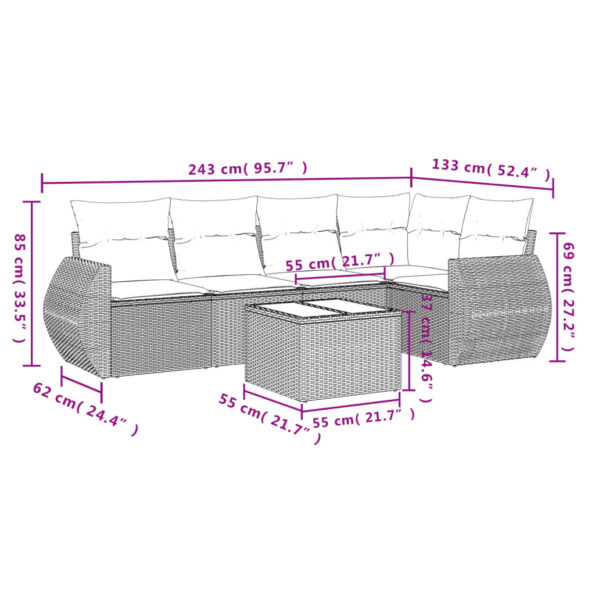 vidaXL 6-dielna záhradná súprava pohoviek s vankúšmi béžová polyratan – Obrázok 3
