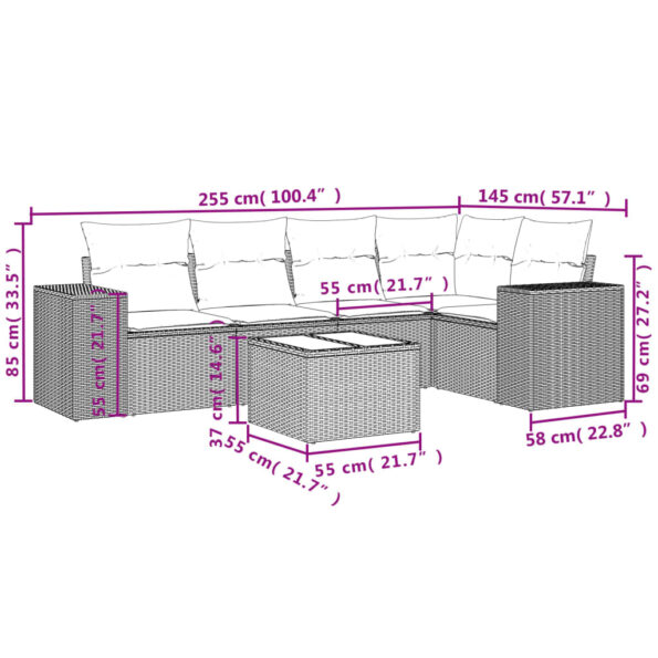 vidaXL 6-dielna záhradná súprava pohoviek s vankúšmi čierna polyratan – Obrázok 3