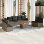 vidaXL 9-dielna záhradná súprava pohoviek s vankúšmi sivá polyratanová