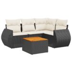 vidaXL 5-dielna záhradná súprava pohoviek s vankúšmi čierna polyratan – Obrázok 2