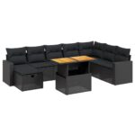 vidaXL 9-dielna záhradná jedálenská sada s vankúšmi čierna polyratan – Obrázok 2