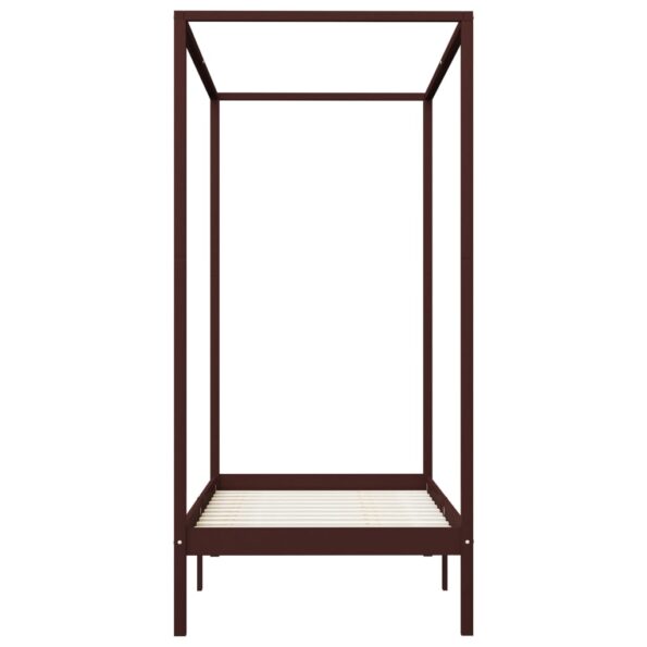 vidaXL Posteľný rám so strieškou tmavohnedý 90x200 cm borovicový masív – Obrázok 4