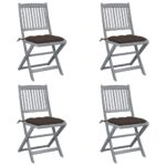 vidaXL Skladacie vonkajšie stoličky s podložkami 4 ks akáciový masív