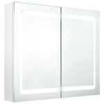 vidaXL Kúpeľňová skrinka s LED a zrkadlom, lesklá biela 80x12x68 cm – Obrázok 2