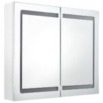 vidaXL Kúpeľňová skrinka s LED a zrkadlom, lesklá biela 80x12x68 cm – Obrázok 3