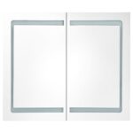 vidaXL Kúpeľňová skrinka s LED a zrkadlom, lesklá biela 80x12x68 cm – Obrázok 4