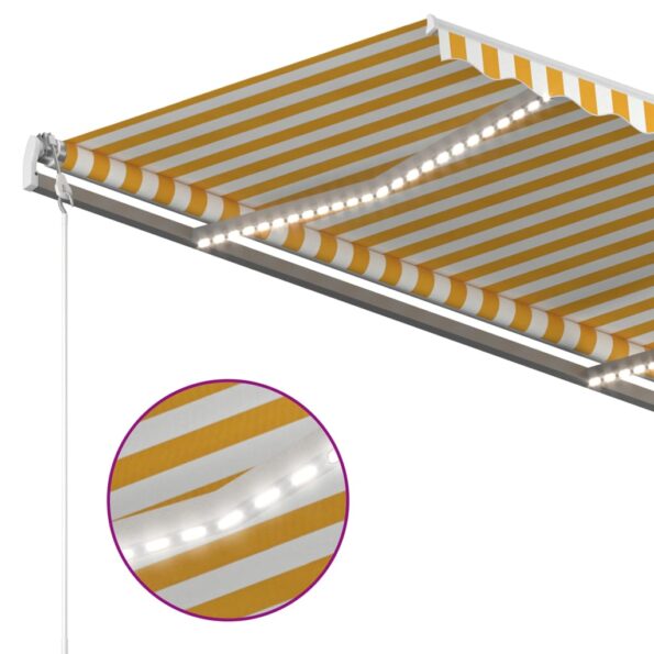 vidaXL Ručne zaťahovacia markíza s LED 300x250 cm žlto-biela – Obrázok 7