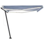 vidaXL Automatická markíza s LED a senzorom vetra 400x300cm modrobiela – Obrázok 3