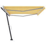 vidaXL Voľne stojaca ručne zaťahovacia markíza 500x350 cm, žlto biela – Obrázok 3