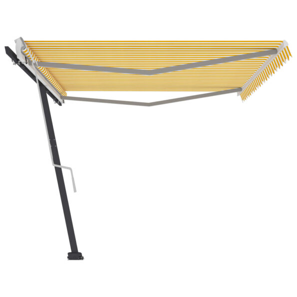vidaXL Voľne stojaca ručne zaťahovacia markíza 500x350 cm, žlto biela – Obrázok 3