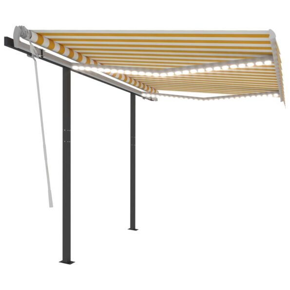 vidaXL Ručne zaťahovacia markíza s LED 3x2,5 m žlto-biela – Obrázok 2