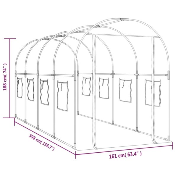 vidaXL Skleník priehľadný 160x400x190 cm PVC a práškovaná oceľ – Obrázok 6