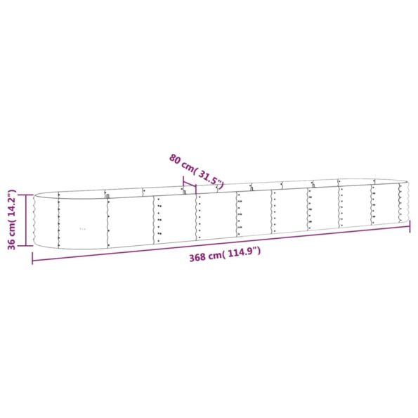 VXL8720286856321_g_en_hd_4.jpg vidaXL Vyvýšený záhradný záhon práškovaná oceľ 368x80x36 cm sivý – Obrázok 6