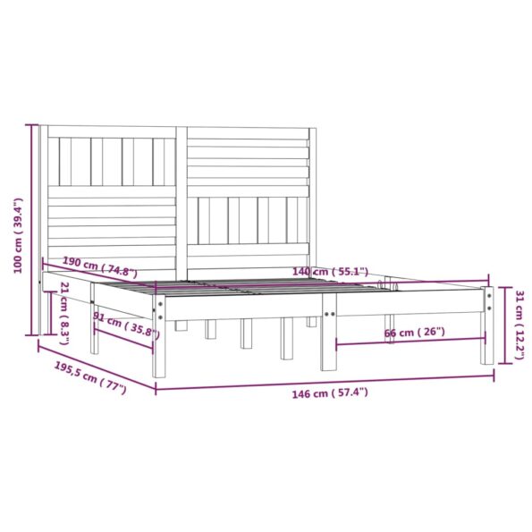 vidaXL Posteľný rám borovicový masív 140x190 cm – Obrázok 9