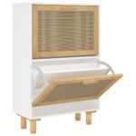 vidaXL Botník biely 52x25x80 cm spracované drevo a prírodný ratan – Obrázok 2