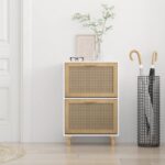 vidaXL Botník biely 52x25x80 cm spracované drevo a prírodný ratan – Obrázok 3