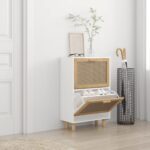 vidaXL Botník biely 52x25x80 cm spracované drevo a prírodný ratan