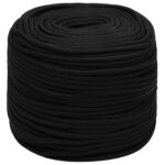 vidaXL Pracovné lano čierne 10 mm 50 m polyester – Obrázok 2