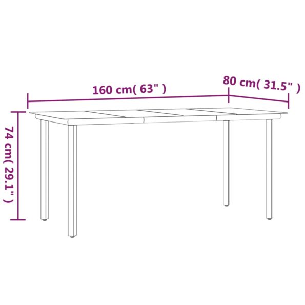 VXL8720287178927_g_en_hd_5.jpg vidaXL Záhradný jedálenský stôl čierny 160x80x74cm oceľ a tvrdené sklo – Obrázok 7
