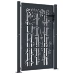 vidaXL Záhradná brána antracitová 105x155 cm oceľ dizajn bambusu – Obrázok 2