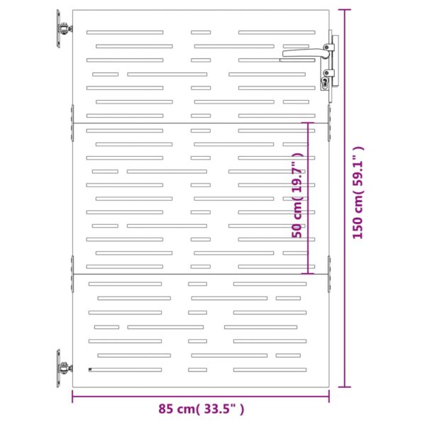 vidaXL Záhradná brána 85x150 cm kortenová oceľ dizajn štvorca – Obrázok 10