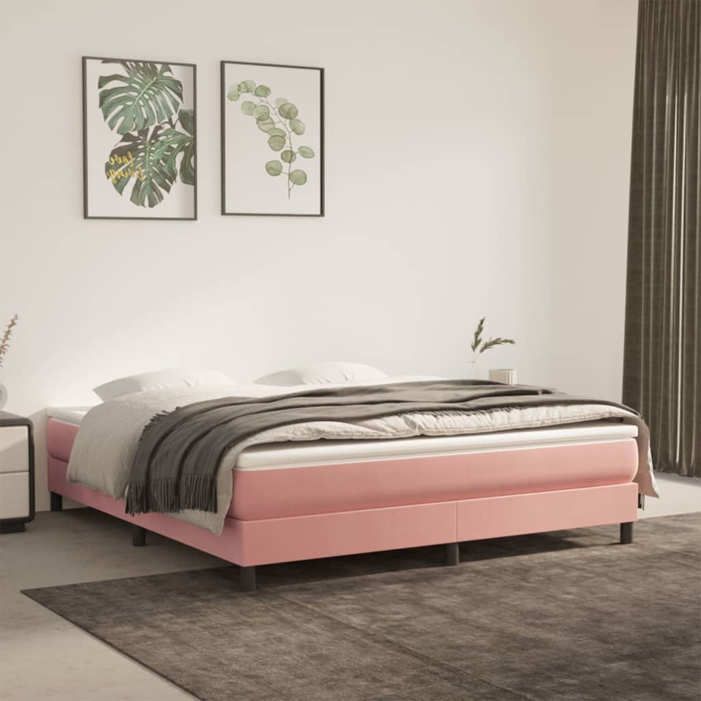 VXL8720287234449_m_en_hd_1.jpg vidaXL Posteľný rám s boxspringom ružový 160x200 cm zamat – Obrázok 1