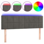 vidaXL Čelo postele s LED tmavosivé 144x5x78/88 cm zamat – Obrázok 2