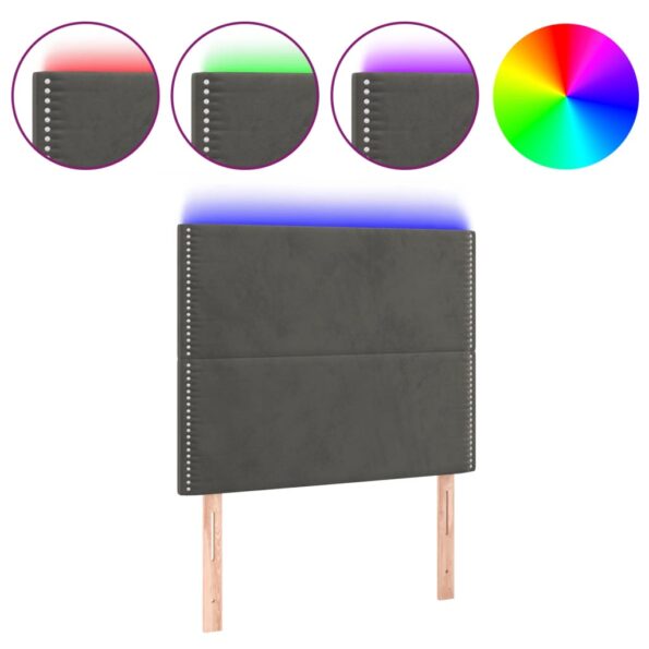 vidaXL Čelo postele s LED tmavosivé 90x5x118/128 cm zamat – Obrázok 2