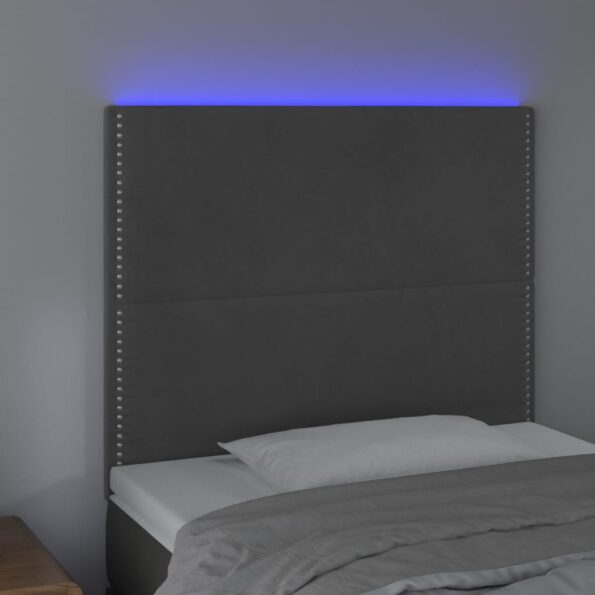 vidaXL Čelo postele s LED tmavosivé 90x5x118/128 cm zamat – Obrázok 3