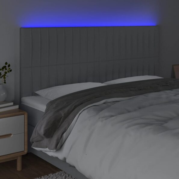 VXL8720287293125_g_en_hd_1.jpg vidaXL Čelo postele s LED bledosivé 160x5x118/128 cm látka – Obrázok 3