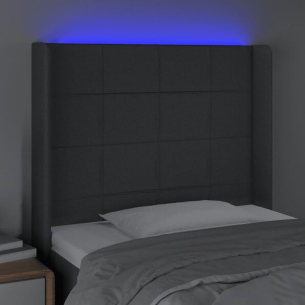 VXL8720287306672_g_en_hd_2.jpg vidaXL Čelo postele s LED tmavosivé 83x16x118/128 cm látka – Obrázok 4