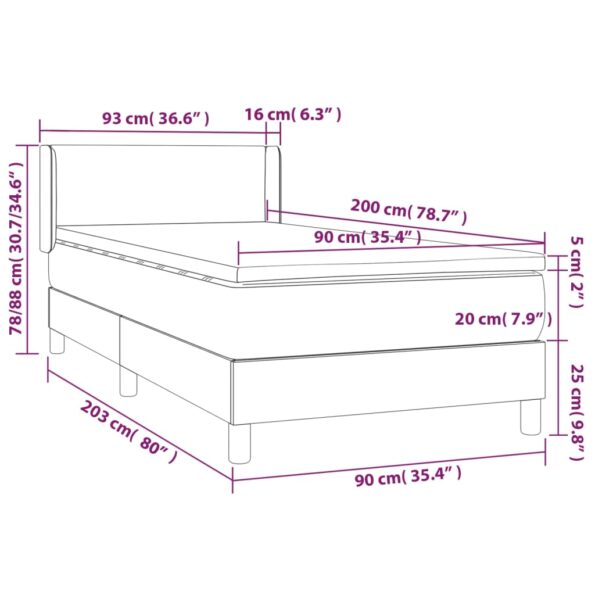 vidaXL Boxspring posteľ s matracom tmavosivá 90x200 cm látka – Obrázok 7
