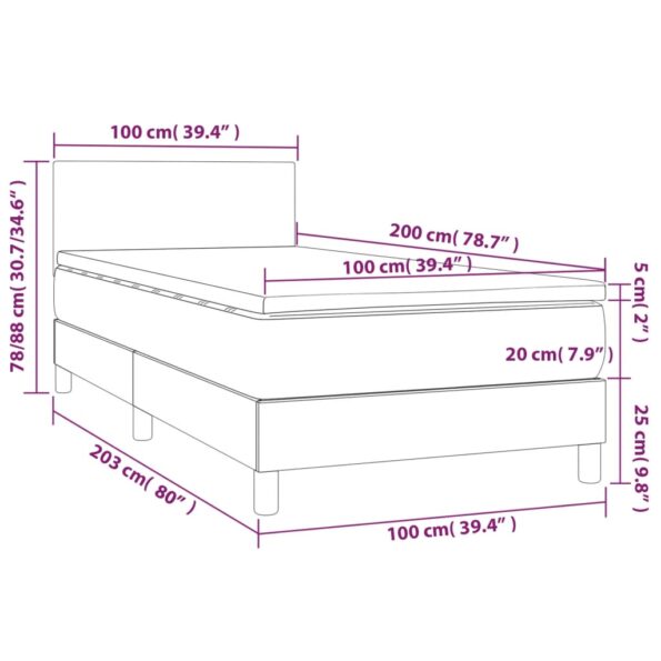 vidaXL Posteľ boxsping s matracom a LED tmavosivá 100x200 cm látka – Obrázok 8