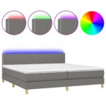 vidaXL Posteľ boxsping s matracom a LED tmavosivá 200x200 cm látka – Obrázok 2