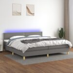 vidaXL Posteľ boxsping s matracom a LED tmavosivá 200x200 cm látka