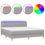 vidaXL Posteľ boxsping s matracom a LED bledosivá 180x200 cm látka – Obrázok 2