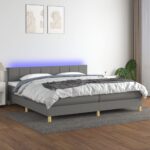 vidaXL Posteľ boxsping s matracom a LED tmavosivá 200x200 cm látka