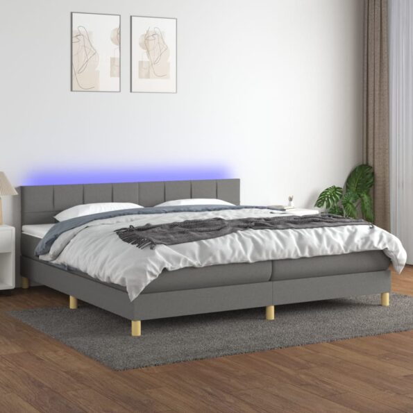 VXL8720287372660_m_en_hd_1.jpg vidaXL Posteľ boxsping s matracom a LED tmavosivá 200x200 cm látka – Obrázok 1