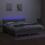 vidaXL Posteľ boxsping s matracom a LED bledosivá 180x200 cm látka – Obrázok 4