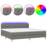 vidaXL Posteľ boxsping s matracom a LED tmavosivá 200x200 cm látka – Obrázok 2